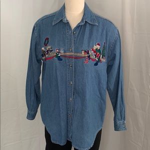 Vintage teddy bear Christmas button down medium